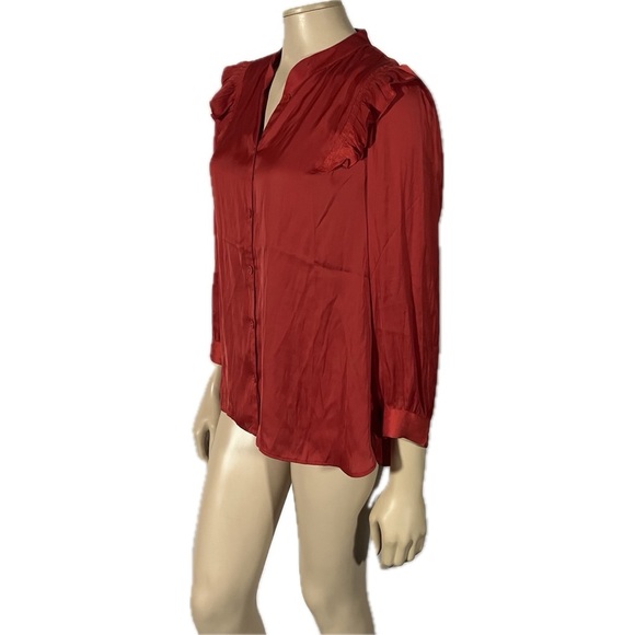 NWT Zadig & Voltaire Tygg Satin Red Button Blouse with 3/4 sleeves - Picture 3 of 13